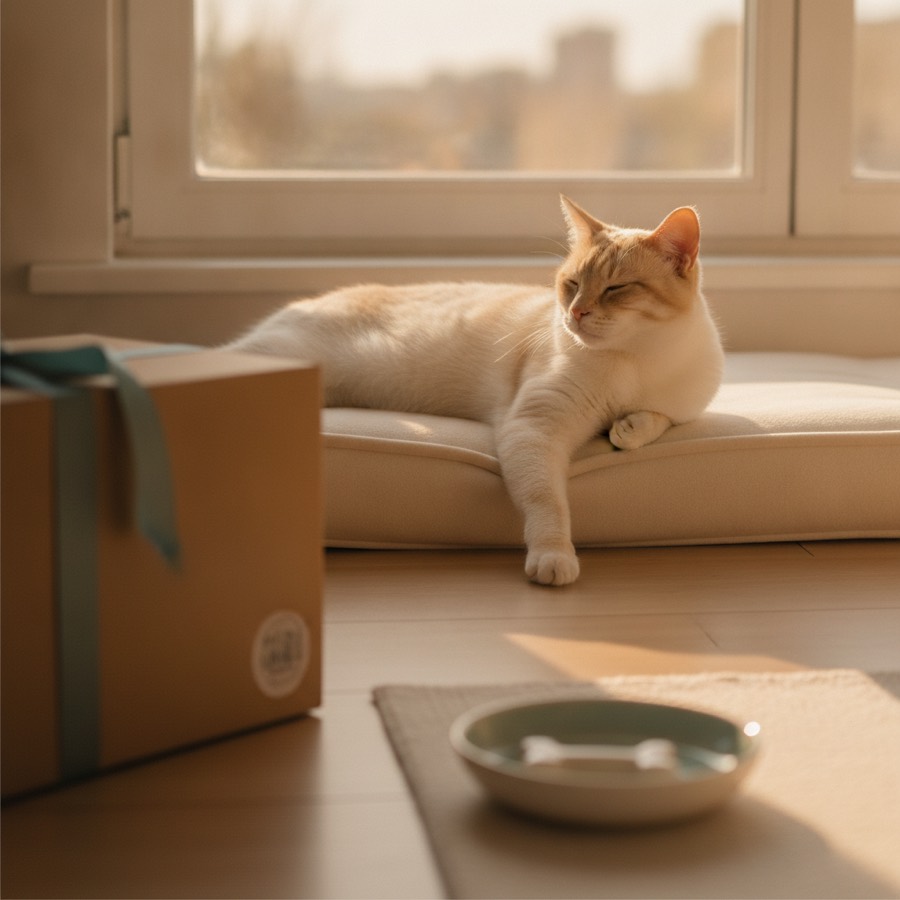 Calm cat representing fast, free local delivery