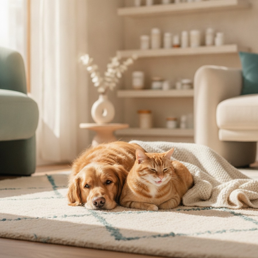 Dog and cat representing over-the-counter wellness products