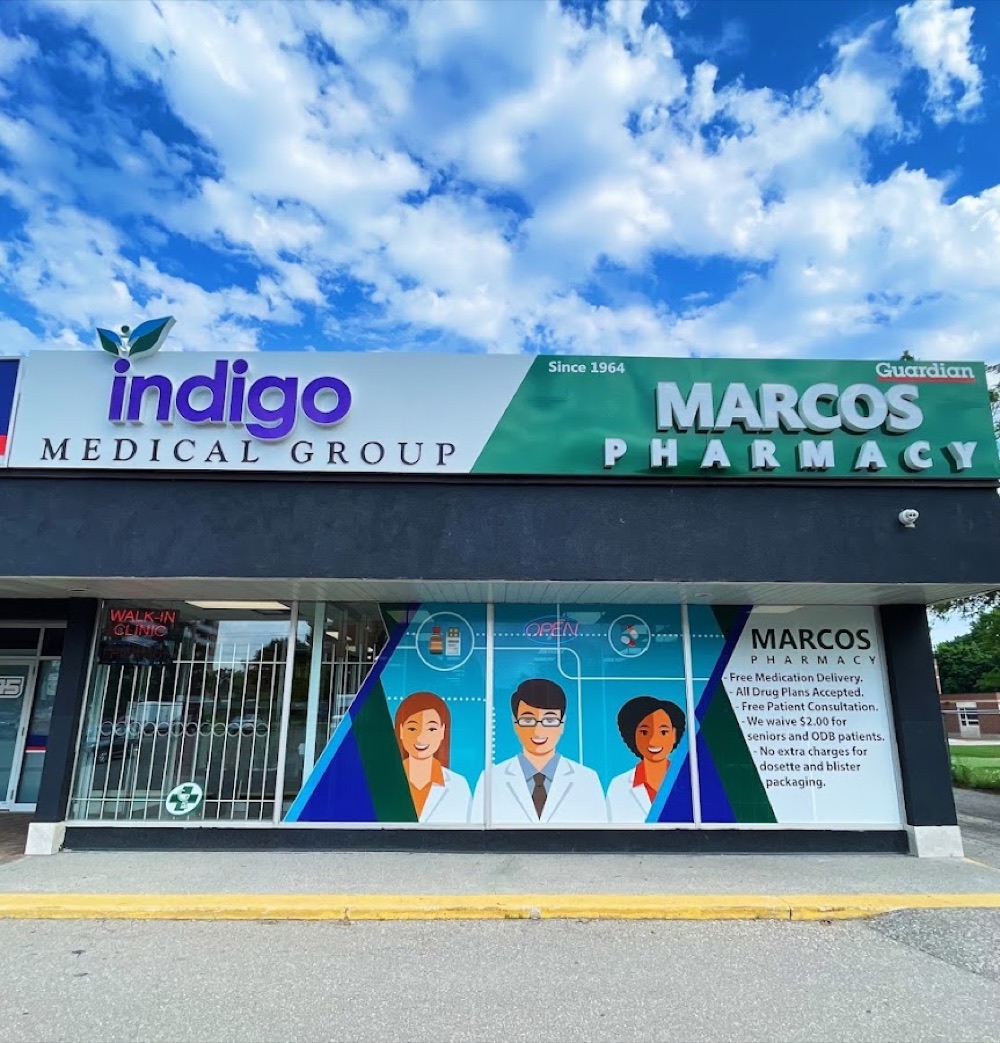Marcos Pharmacy storefront on Lakeshore Road East in Mississauga